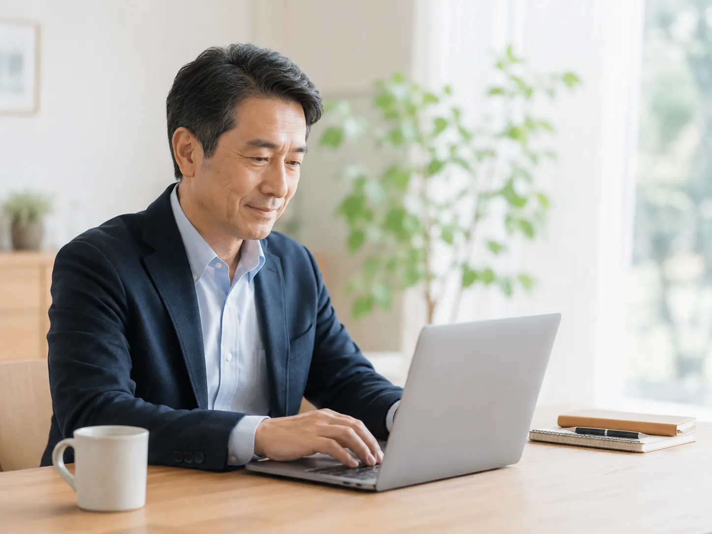 パソコンから会社の情報を確認する日本人の退職者