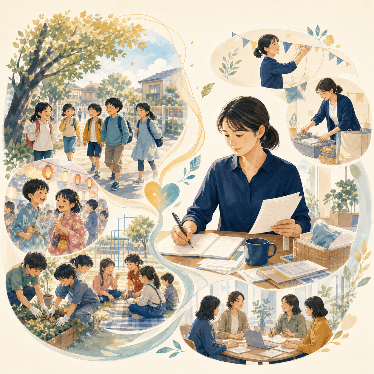 子ども会で得られる体験と、運営を担う保護者の負担を表したイメージ